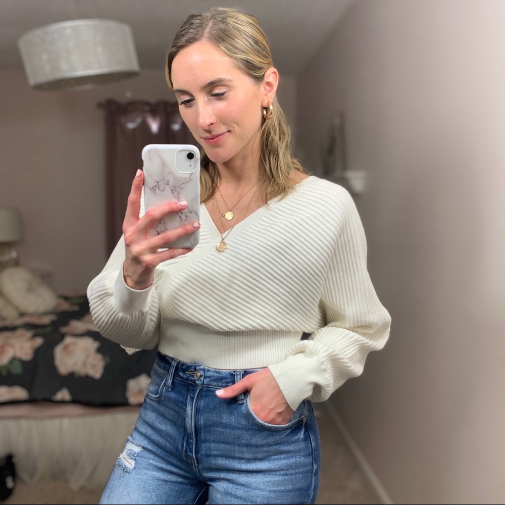 Forever 21 Cream Wrap Sweater Cropped